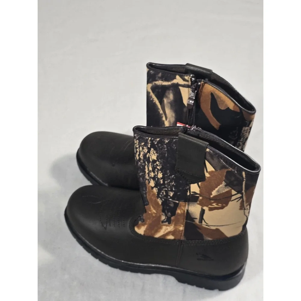 Tour Kids 5M Camo Winter Boots 3M Thinsulate Insulated Side Zip Brown Green